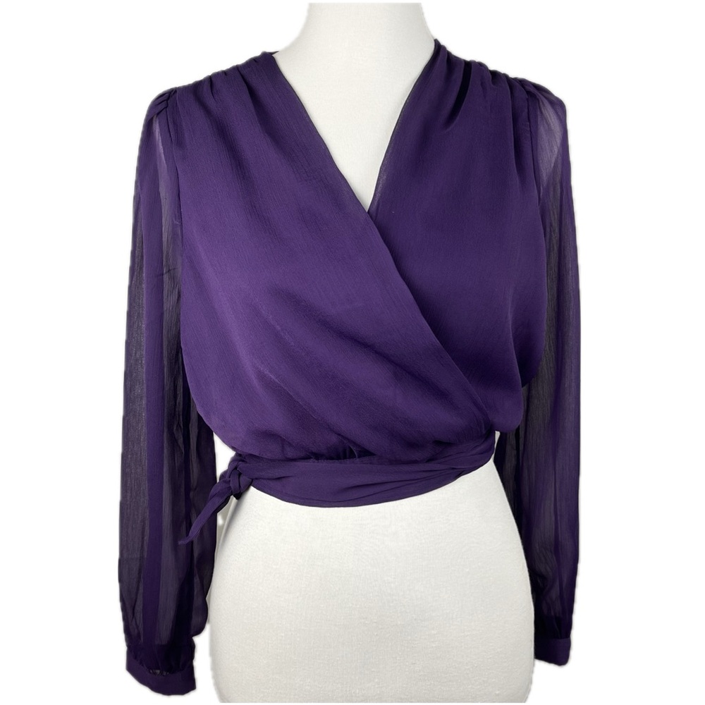 AE Studio Purple Sheer Wrap Crop Top Sz S Fairy Ballet Romantic Chic Coquette